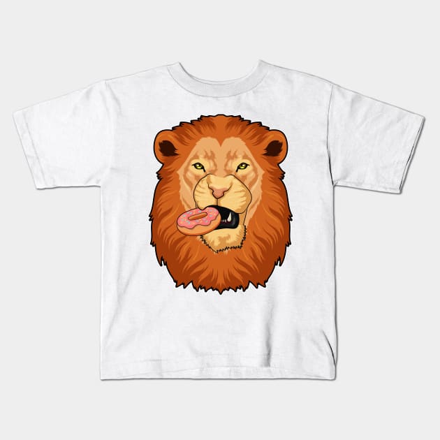 Lion with Donut Kids T-Shirt by Markus Schnabel